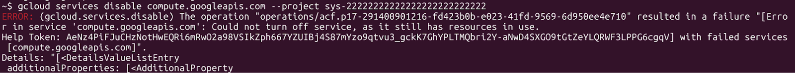 Error message when disabling a compute service that still has active resources.