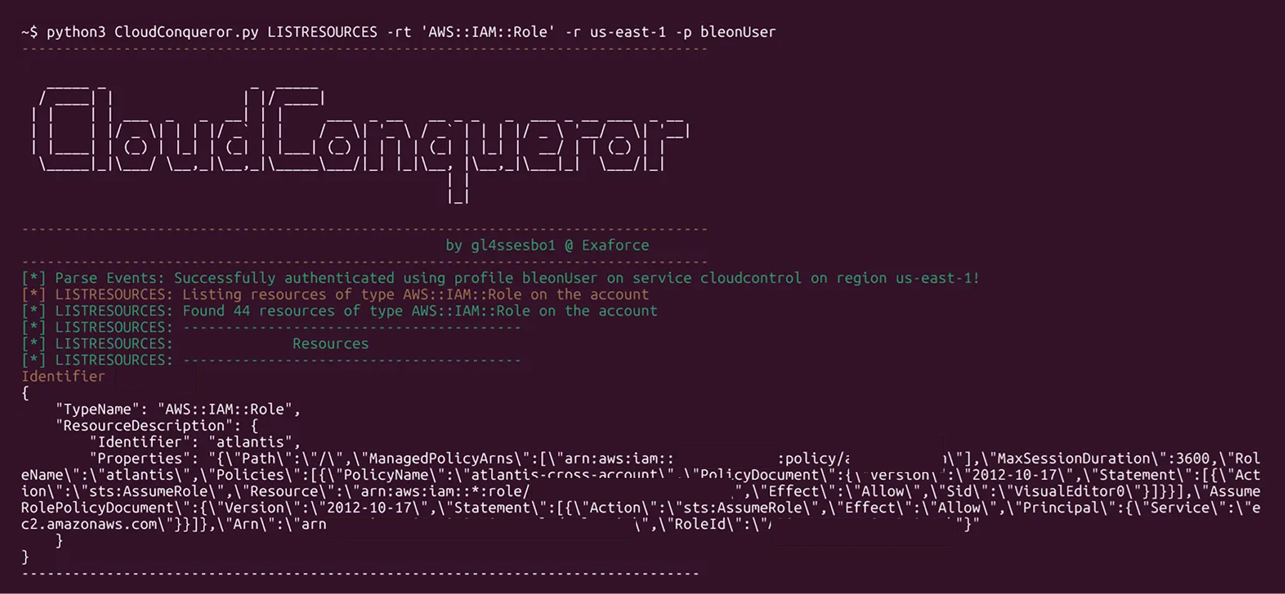 CloudConqueror script lists 44 IAM roles from AWS account using CloudControl API